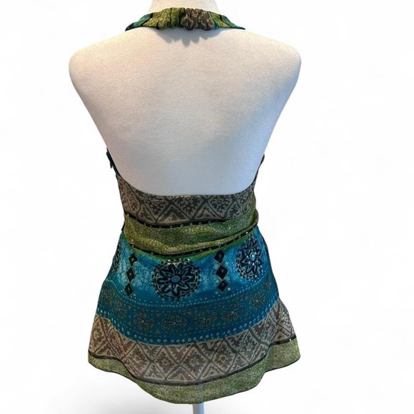 Vintage Bisou Bisou Michelle Bohbot Green Blue Halter Top Size XS - Picture 2 of 8